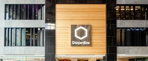The Desjardins sign above the entrance to an office lobby.